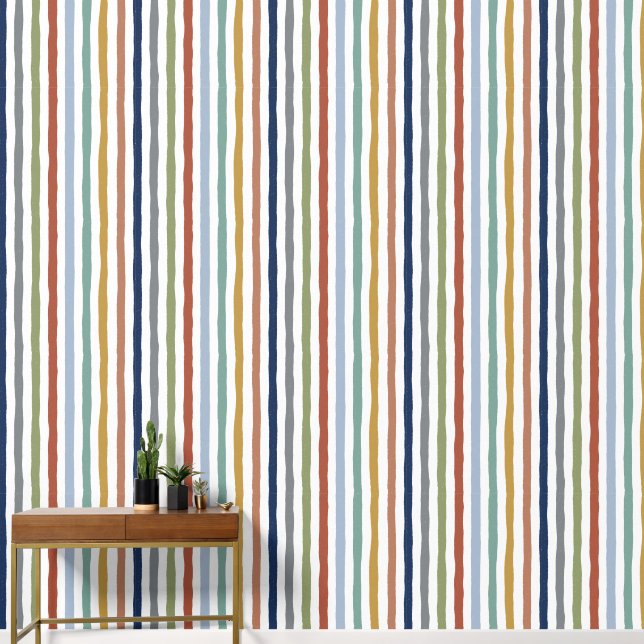 Impressionist-Inspired Colours Hand-Drawn Stripes Wallpaper (Hallway)