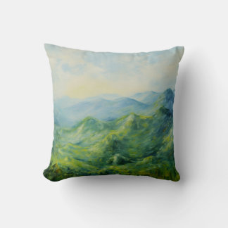 Impressionist Landscape: Lush Forested Mountain  Cushion