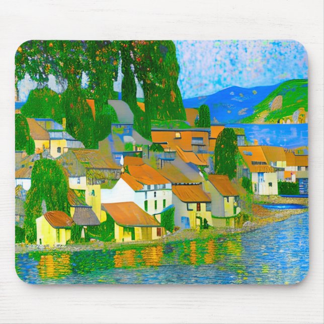 Impressionist  Mediterranean Village by the Sea   Mouse Pad (Front)