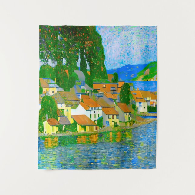 Impressionist  Mediterranean Village by the Sea  Tapestry (Front)
