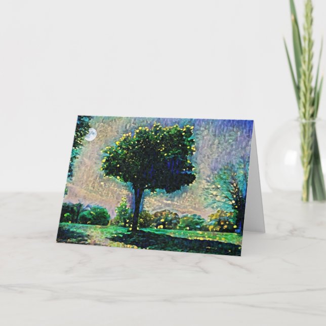 Impressionist Moonlight Trees Art Note Card (Front)