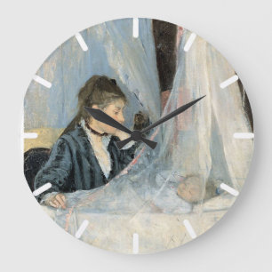 Impressionist Mother Watching Child Sleep Large Clock