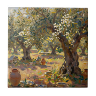 Impressionist Olive Grove Scene Ceramic Tile