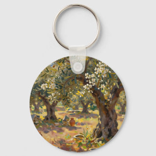 Impressionist Olive Grove Scene Key Ring