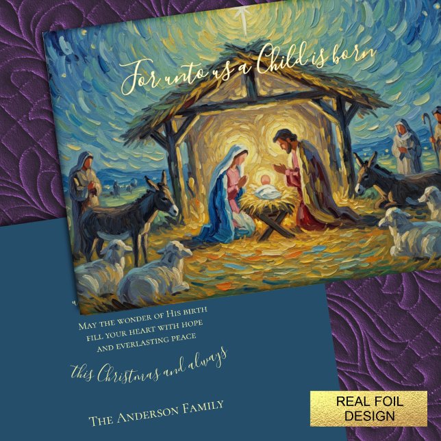 Impressionist Painting Nativity Scene Foil Holiday Card (Creator Uploaded)