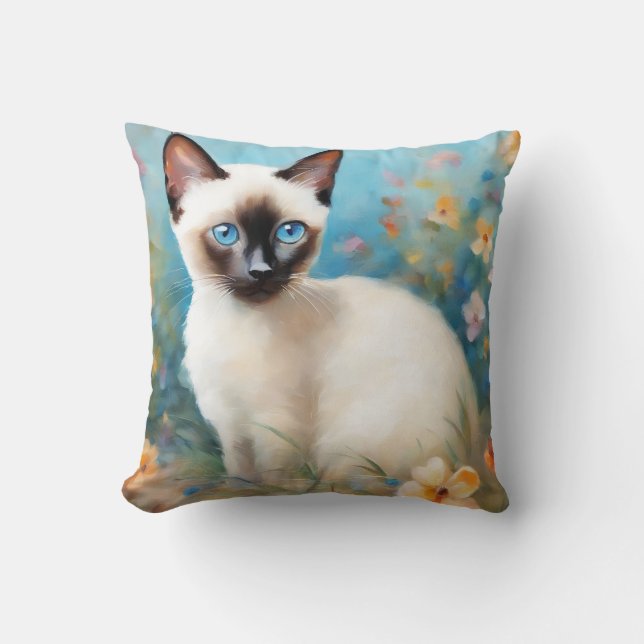 Impressionist Painting Siamese Kitten Cushion (Front)