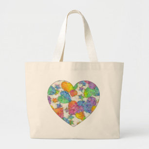 Impressionist Pastel Valentine Hearts Large Tote Bag