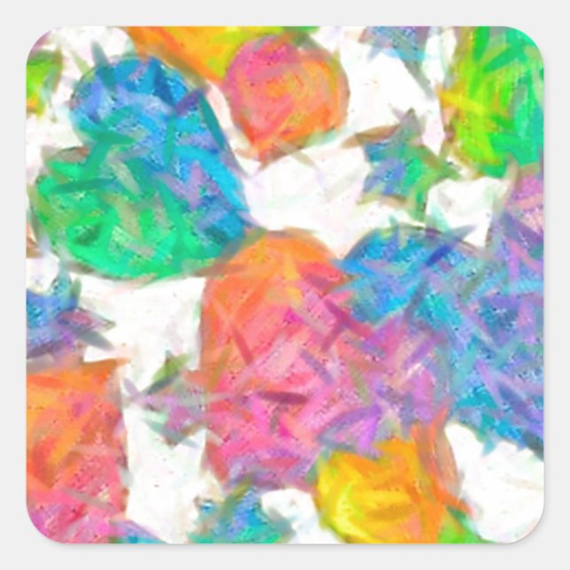 Impressionist Pastel Valentine Hearts Square Sticker (Front)