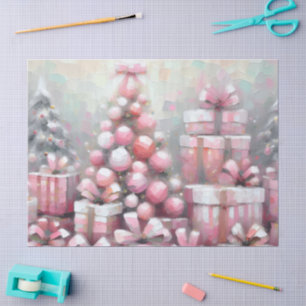 Impressionist Pink Christmas Tree Decoupage Tissue Paper