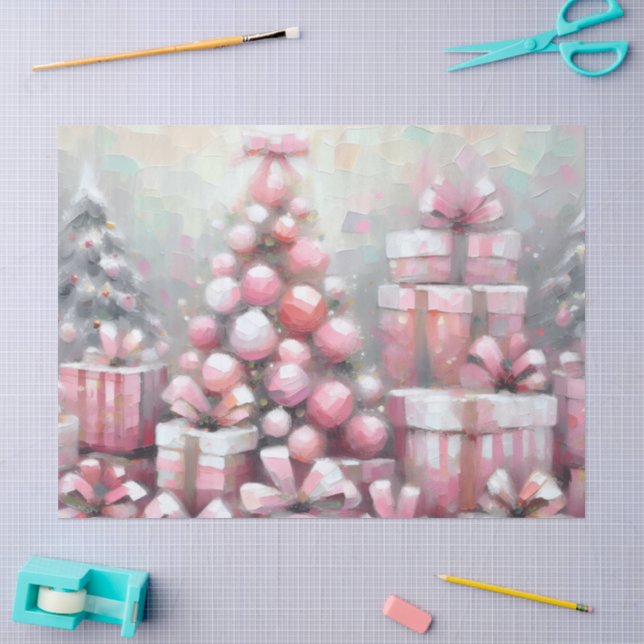 Impressionist Pink Christmas Tree Decoupage Tissue Paper (Craft)