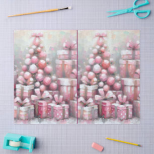 Impressionist Pink Christmas Tree Decoupage Tissue Paper