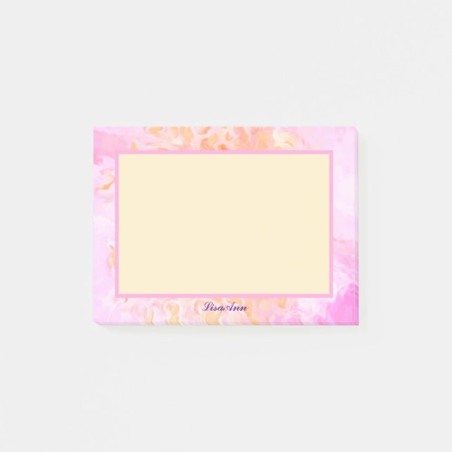 Impressionist Pink Rose Custom Name Post-it Notes (Front)