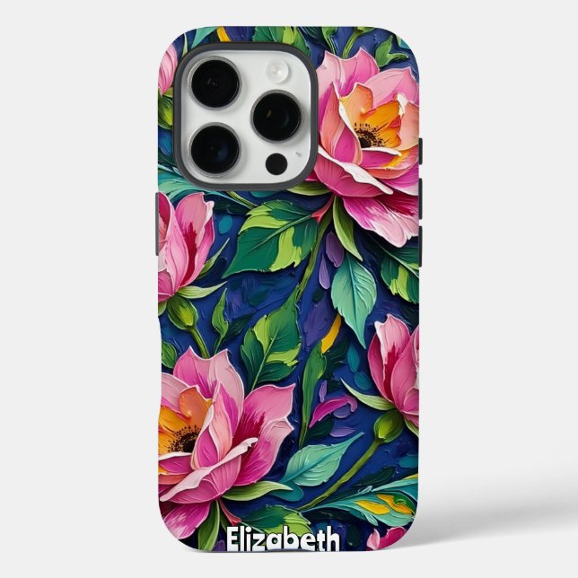 Impressionist Pink Roses on Blue Case-Mate iPhone Case (Back)