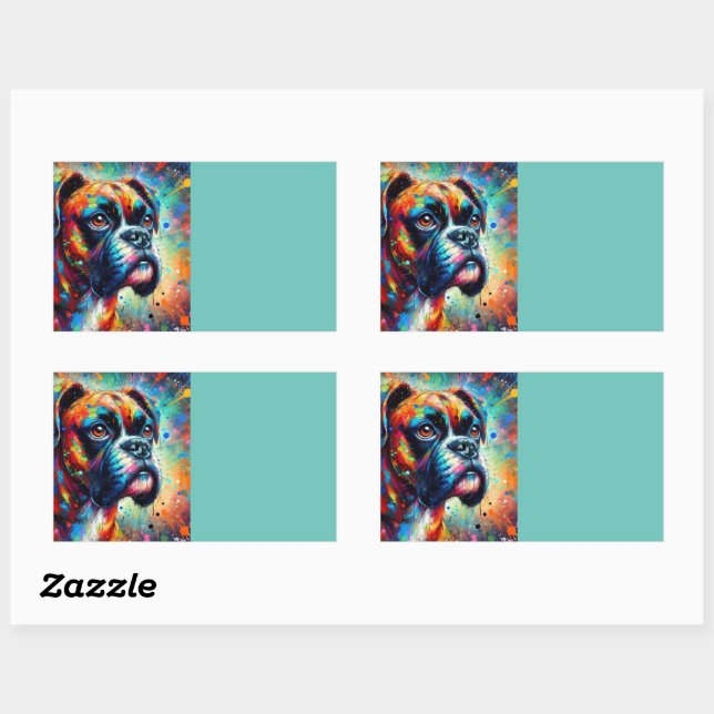 Impressionist Pop Art Boxer Dog Organisation Rectangular Sticker (Sheet)