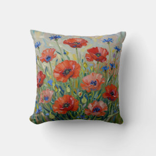 Impressionist Red Poppy Field Cushion