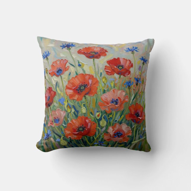 Impressionist Red Poppy Field Cushion (Front)