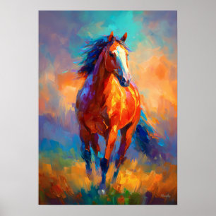 Impressionist Running Horse Colourful Animal Poster