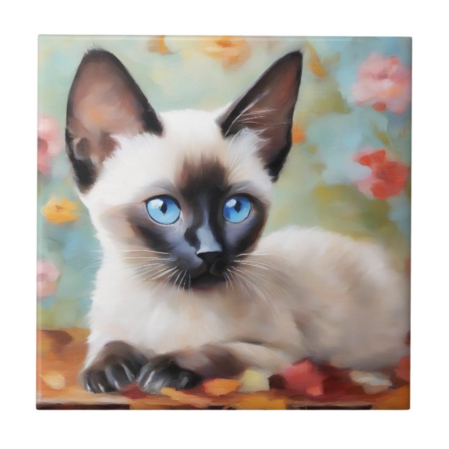 Impressionist Siamese Portrait Ceramic Tile (Front)