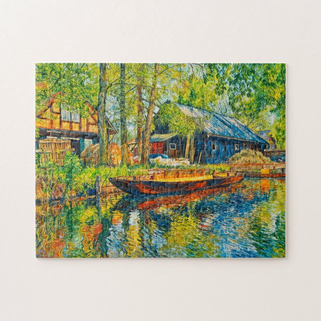 Impressionist Spreewald Farmhouse with Wooden Boat Jigsaw Puzzle (Horizontal)