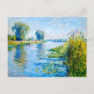 Impressionist Spring Riverbank with boats Holiday Postcard