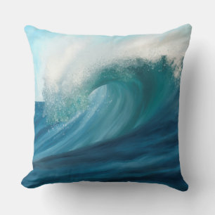 Impressionist style turquoise wave cushion