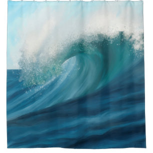 Impressionist style turquoise wave shower curtain