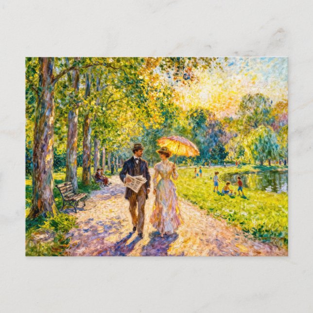 Impressionist Summer Park Stroll Around Year 1900 Postcard (Front)
