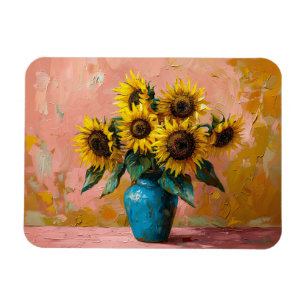 Impressionist Sunflowers in a Blue Vase Magnet