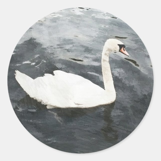 Impressionist Swan Classic Round Sticker (Front)
