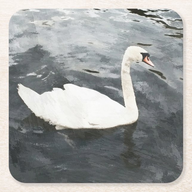 Impressionist Swan Square Paper Coaster (Front)