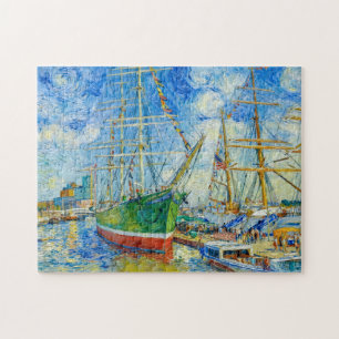 Impressionist Tall Ship in Hamburg Harbor with Ref Jigsaw Puzzle