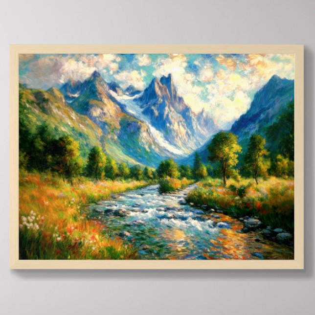 Impressionist Valley Mountain Trees Stream Poster (Creator Uploaded)