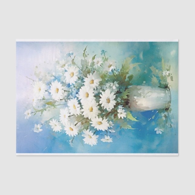 Impressionist Watercolor Daisies in a Vase Tissue Paper (Front)