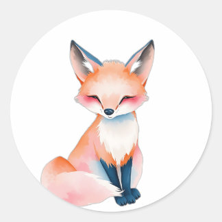 Impressionist Watercolor Fox with Mushrooms Classic Round Sticker