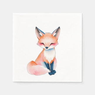 Impressionist Watercolor Fox with Mushrooms Napkin