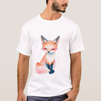 Impressionist Watercolor Fox with Mushrooms T-Shirt