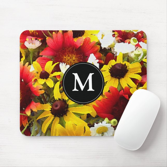 Impressionist Wildflowers with Monogram Mouse Pad (With Mouse)