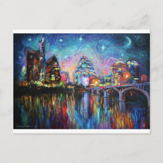 Impressionistic Austin City downtown painting Postcard