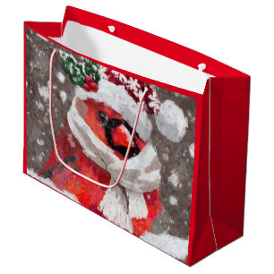 Impressionistic Cardinal Bird Scarf & Hat in Snow Large Gift Bag