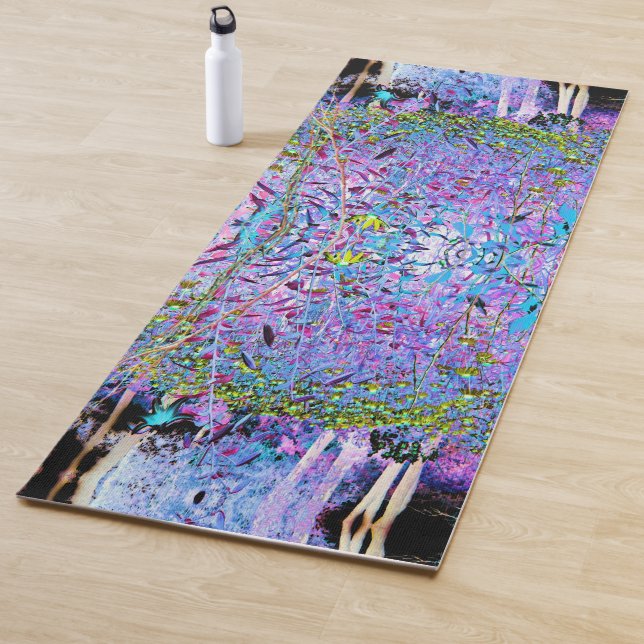 Impressionistic Chartreuse and Aqua Garden Flowers Yoga Mat (In Situ)