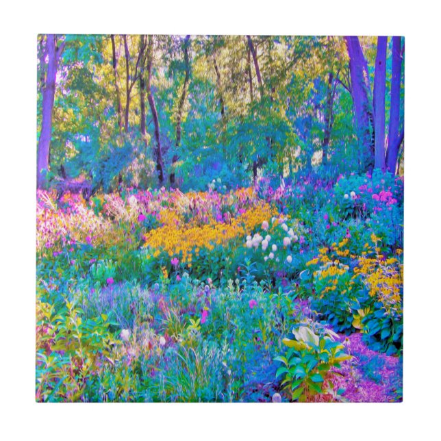 Impressionistic Colourful Garden Landscape Flowers Ceramic Tile (Front)