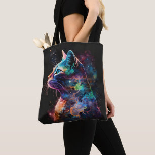 IMPRESSIONISTIC DARK GALAXY CAT WITH STARS TOTE BAG