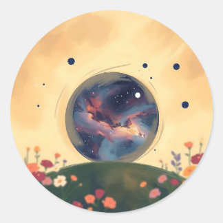 Impressionistic Galaxy with Blooming Garden Classic Round Sticker