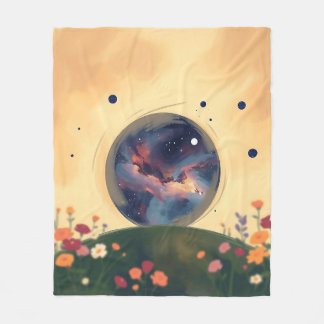 Impressionistic Galaxy with Blooming Garden Fleece Blanket
