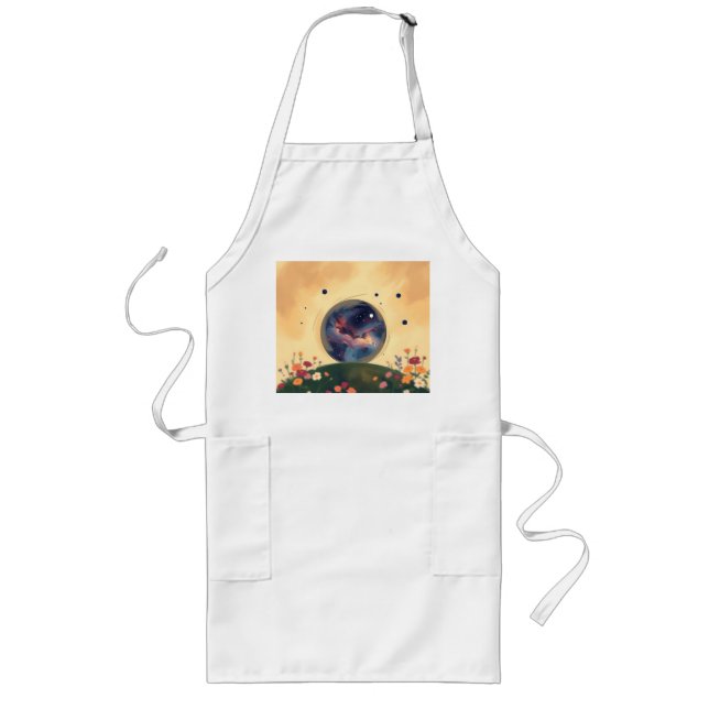 Impressionistic Galaxy with Blooming Garden Long Apron (Front)