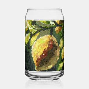 Impressionistic Lemons Hanging from Branch Can Glass