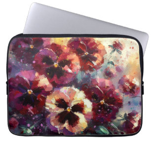 Impressionistic Maroon Pansies Floral Painting Laptop Sleeve
