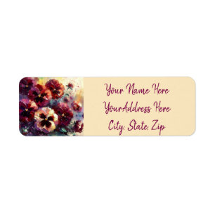Impressionistic Maroon Pansies Floral Painting Return Address Label