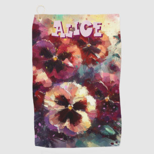 Impressionistic Maroon Pansies Floral Personalised Golf Towel