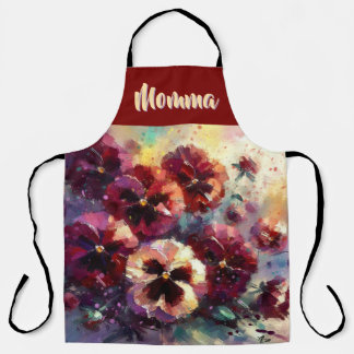 Impressionistic Maroon Pansies Floral Personalized Apron